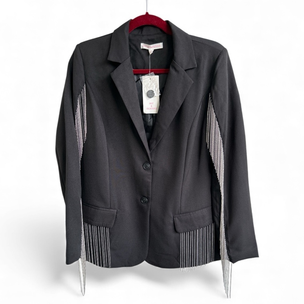 Black & Sparkling Silver Fringe Hourglass Blazer - Picture 3 of 12